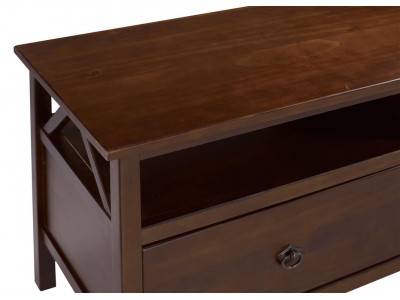 Rack de TV em madeira maciça com 2 gavetas e acabamento na cor pinhão | Coleção Titian